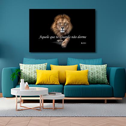 Imagem de Quadro Decorativo Grande Leao Evangelico Salmos Tela em Madeira Tecido Canvas 60x90 Borda Infinita