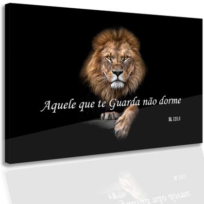 Imagem de Quadro Decorativo Grande Leao Evangelico Salmos Tela em Madeira Tecido Canvas 60x90 Borda Infinita