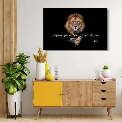 Imagem de Quadro Decorativo Grande Leao Evangelico Salmos Tela em Madeira Tecido Canvas 60x90 Borda Infinita