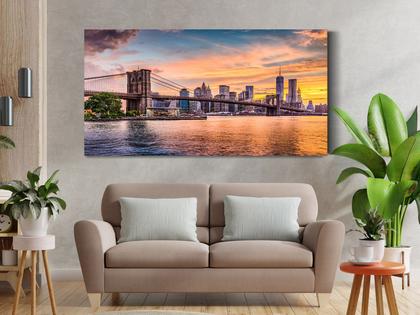 Imagem de Quadro Decorativo Grande Sala 100x50  Nova York Ponte Fim de tarde Quadro para Quarto Hall Escritório