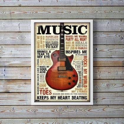 Imagem de Quadro Decorativo Guitarra MusicMarrom 24x18cm - com vidro