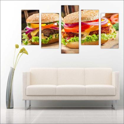 Imagem de Quadro Decorativo Hambúrguer Gourmet Restaurantes Decorações Salas 5 peças com Moldura