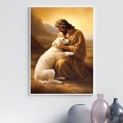 Imagem de Quadro Decorativo Jesus Acolhendo Cão 45X34Cm