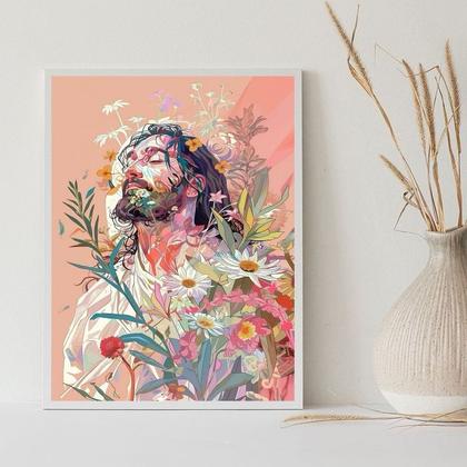 Imagem de Quadro Decorativo Jesus Cristo Floral 24x18cm - com vidro