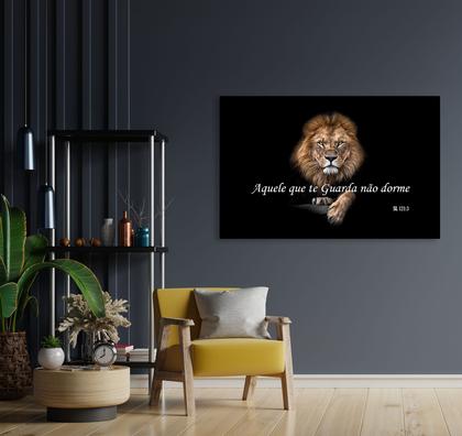 Imagem de Quadro Decorativo Leão de Judá Grande Com Frase Religiosa 55x90 Sala Quarto Escritório