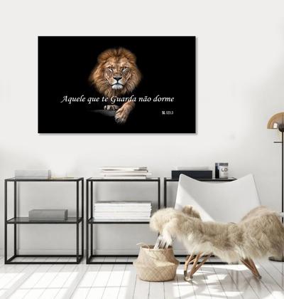 Imagem de Quadro Decorativo Leão de Judá Grande Com Frase Religiosa 55x90 Sala Quarto Escritório