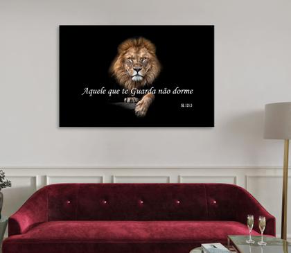 Imagem de Quadro Decorativo Leão de Judá Grande Com Frase Religiosa 55x90 Sala Quarto Escritório
