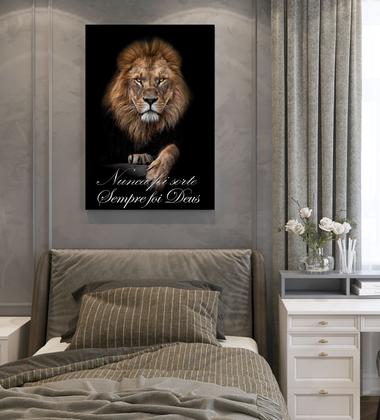 Imagem de Quadro Decorativo Leão Judá Com Frase Nunca Foi Sorte Sempre Foi Deus Tela Grande 85x60cm