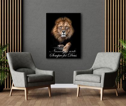 Imagem de Quadro Decorativo Leão Judá Com Frase Nunca Foi Sorte Sempre Foi Deus Tela Grande 85x60cm