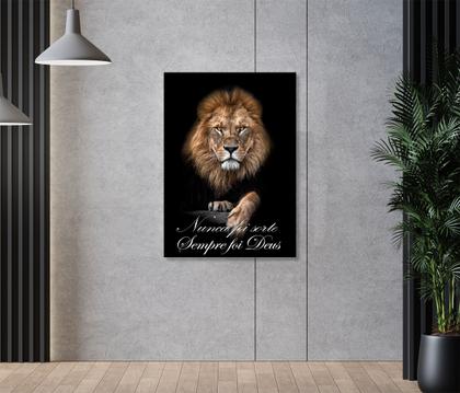 Imagem de Quadro Decorativo Leão Judá Com Frase Nunca Foi Sorte Sempre Foi Deus Tela Grande 85x60cm