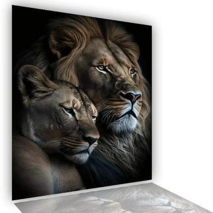 Imagem de Quadro Decorativo Leão Leoa Casal Sala Quarto 1 peça Grande ou Pequeno