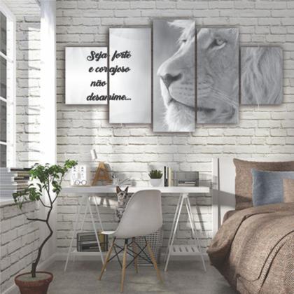 Imagem de Quadro Decorativo Leão Preto e Branco "Seja Forte" - Força e Elegância para Seu Ambiente