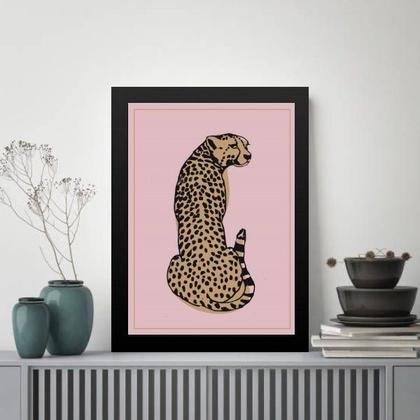 Imagem de Quadro Decorativo Leopardo Fundo Rosa 45x34cm - com vidro