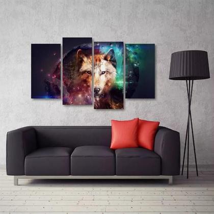 Imagem de Quadro Decorativo Lobo Escritório Mosaico Em Tecido 4 Peças