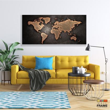 Imagem de Quadro Decorativo Mapa Mundi Retro em Tecido Canvas 130x60 m03