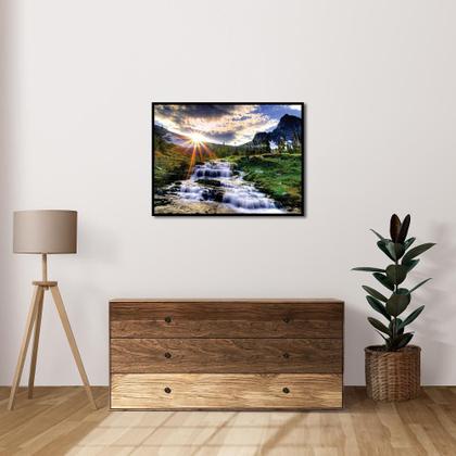 Imagem de Quadro Decorativo Montanhas Cachoeira Sol 90x60 Sala Quarto