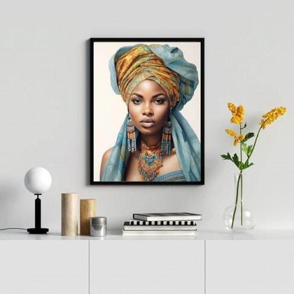 Imagem de Quadro Decorativo Mulher Africana 33x24cm - Madeira Branca