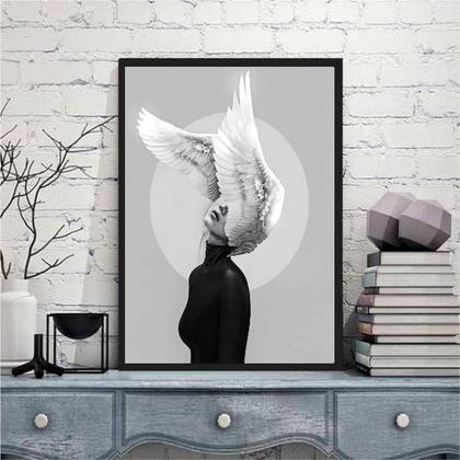 Imagem de Quadro Decorativo Mulher Com Asas Na Cabeça 45x34cm - com vidro