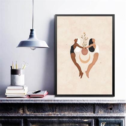 Imagem de Quadro Decorativo Mulheres Yoga- Lua Flores 33x24cm - com vidro