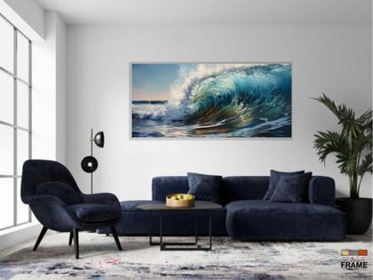 Imagem de Quadro Decorativo Onda do Mar Ilustrada em Tecido Canvas 130x60 cm