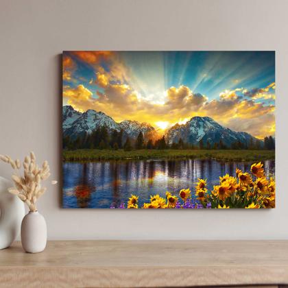 Imagem de Quadro Decorativo para Quarto Sala Montanhas com Girasol Paisagem  Grande Escritório Hall Cozinha Corredor 