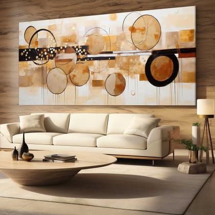 Imagem de Quadro Decorativo para Sala Quarto Hall Geometrico bege Marrom Abstrato Horizontal Grande Decoração Parede Tela