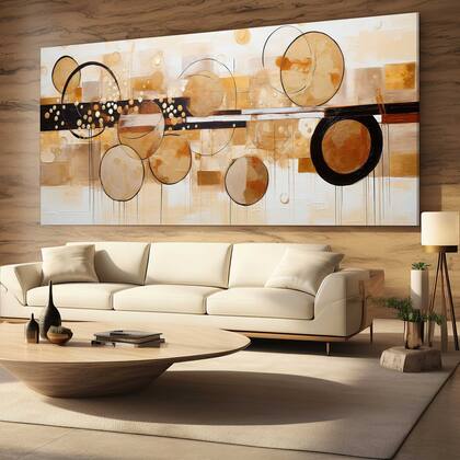 Imagem de Quadro Decorativo para Sala Quarto Hall Geometrico bege Marrom Abstrato Horizontal Grande Decoração Parede Tela Tamanho: