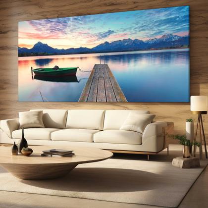 Imagem de Quadro Decorativo para Sala Quarto Hall Pier Barco Paisagem  Horizontal Grande Decoração Parede Tela