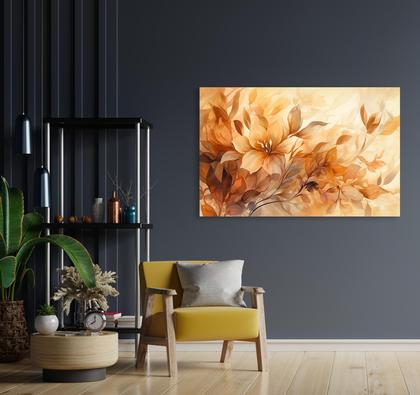 Imagem de Quadro Decorativo Pintura Flores Tom Cores Laranja Amarelo Sala Quarto cozinha Tela Grande Canva 55x90cm