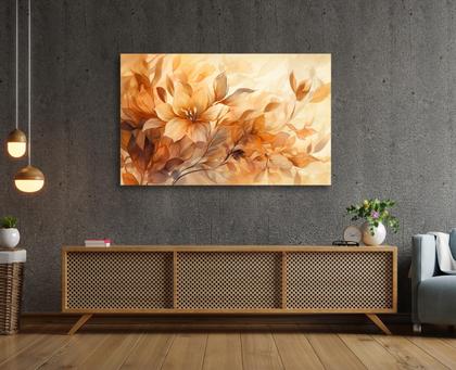 Imagem de Quadro Decorativo Pintura Flores Tom Cores Laranja Amarelo Sala Quarto cozinha Tela Grande Canva 55x90cm