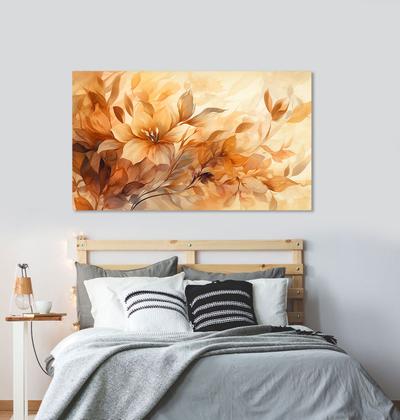 Imagem de Quadro Decorativo Pintura Flores Tom Cores Laranja Amarelo Sala Quarto cozinha Tela Grande Canva 55x90cm