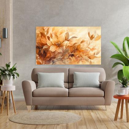 Imagem de Quadro Decorativo Pintura Flores Tom Cores Laranja Amarelo Sala Quarto cozinha Tela Grande Canva 55x90cm