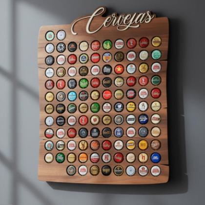 Imagem de Quadro Decorativo Porta Tampinhas Presente Rustic 100un