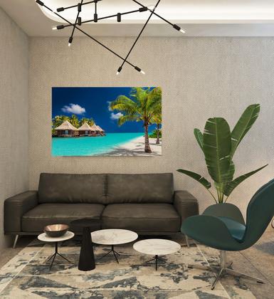 Imagem de Quadro Decorativo Praia Maldivas Oceano Azul Areia Branca Sala Quarto Cozinha Tela Canvas 50x80cm