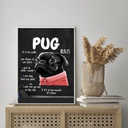 Imagem de Quadro Decorativo Pug Rules 45x34cm - com vidro