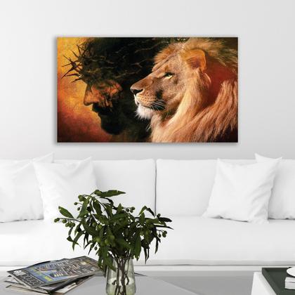 Imagem de Quadro Decorativo Religioso Jesus Cristo e Leão da Tribo de Judá Arte Cristã para Sala Quarto Escritório Presente de Fé