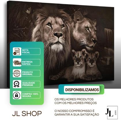Imagem de Quadro Decorativo Sala Família Leão Grande Cores Neutras Realista Moderno