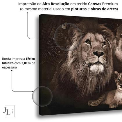 Imagem de Quadro Decorativo Sala Família Leão Grande Cores Neutras Realista Moderno