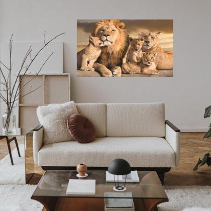Quadro Decorativo Sala Família Leão Grande Cores Vivas Realista - Eco Decor Imagem de Quadro Decorativo Sala Família Leão Grande Cores Vivas Realista