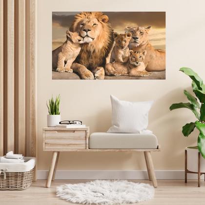 Quadro Decorativo Sala Família Leão Grande Cores Vivas Realista - Eco Decor Imagem de Quadro Decorativo Sala Família Leão Grande Cores Vivas Realista