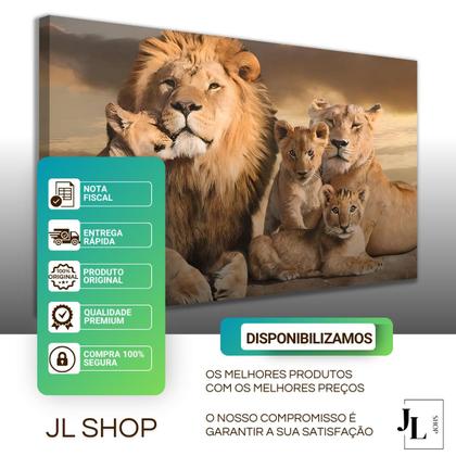 Quadro Decorativo Sala Família Leão Grande Cores Vivas Realista - Eco Decor Imagem de Quadro Decorativo Sala Família Leão Grande Cores Vivas Realista