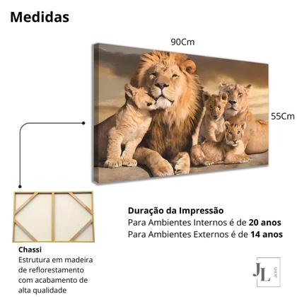 Quadro Decorativo Sala Família Leão Grande Cores Vivas Realista - Eco Decor Imagem de Quadro Decorativo Sala Família Leão Grande Cores Vivas Realista