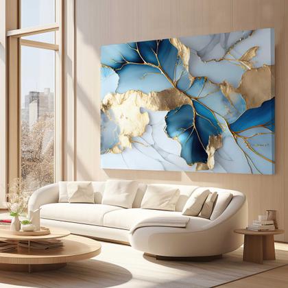 Imagem de Quadro Decorativo Sala Jantar Quarto Abstrato Azul Mármore  Grande Escritório Hall