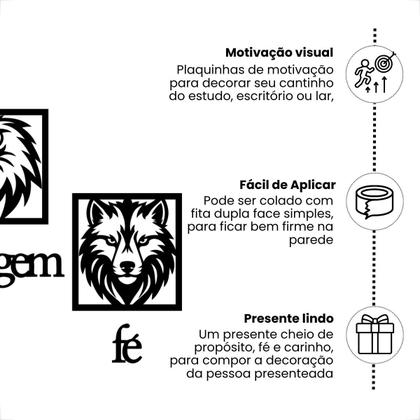 Imagem de Quadro Decorativo Sala Trio 20x20cm Foco Coragem Fé Decoração Para Quarto Mdf Preto Vazado