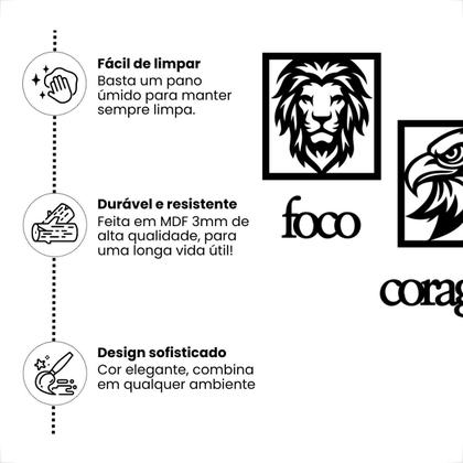 Imagem de Quadro Decorativo Sala Trio 20x20cm Foco Coragem Fé Decoração Para Quarto Mdf Preto Vazado