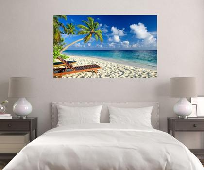 Imagem de Quadro Decorativo Tela Grande Praia Mar Coqueiro Paisagem Sala Quarto Escritório Tecido Canvas 55x90cm