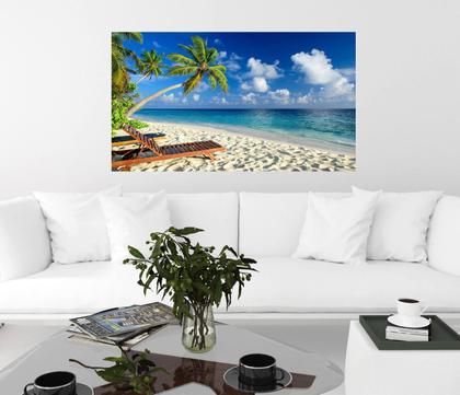 Imagem de Quadro Decorativo Tela Grande Praia Mar Coqueiro Paisagem Sala Quarto Escritório Tecido Canvas 55x90cm