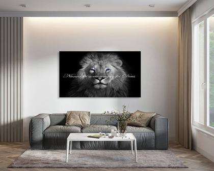 Imagem de Quadro Decorativo Tela Leão Judá Com Frase Nunca Foi Sorte Sempre Foi Deus Sala Quarto Escritório Borda Infinita