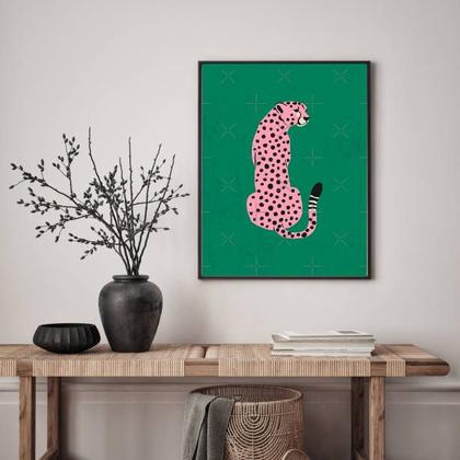 Imagem de Quadro Decorativo The Pink Leopard 24x18cm - com vidro