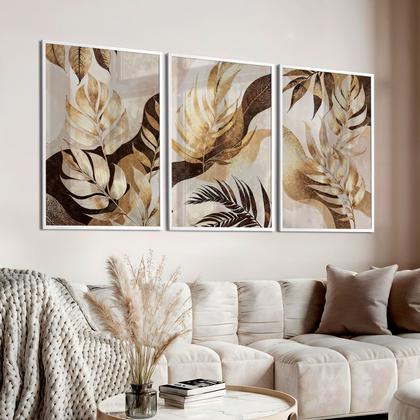 Imagem de Quadro Decorativo Trio Botânico Flores Decoração Sala Kit com Moldura